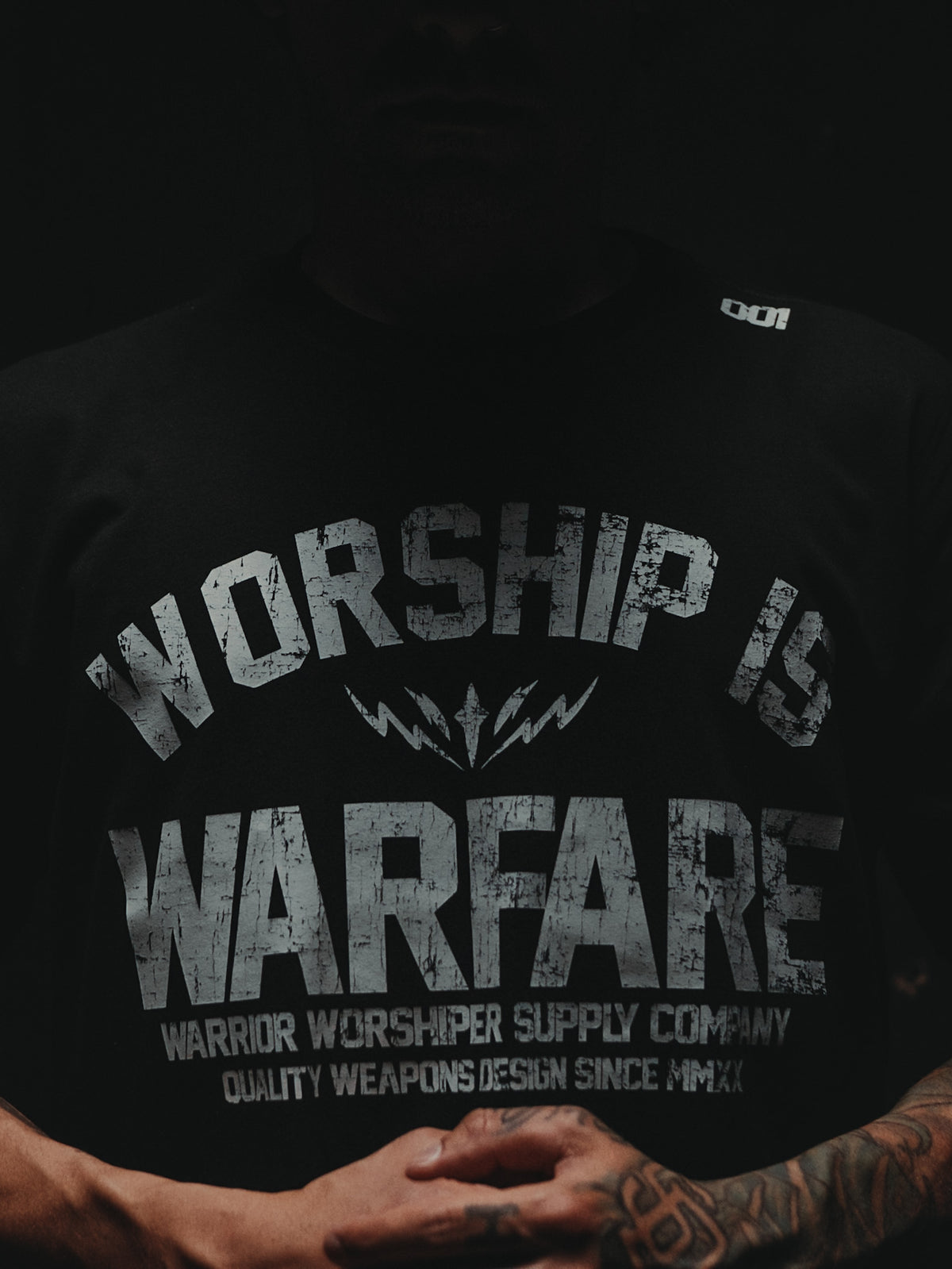 WORSHIP IS WARFARE "FRONT EDITION" PREMIUM TEE IN BLACK