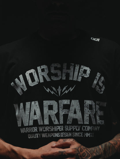 WORSHIP IS WARFARE "FRONT EDITION" PREMIUM TEE IN BLACK