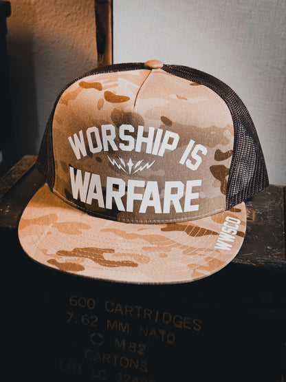 WORSHIP IS WARFARE TAN MULTICAM SNAPBACK HAT [SMALL BATCH]