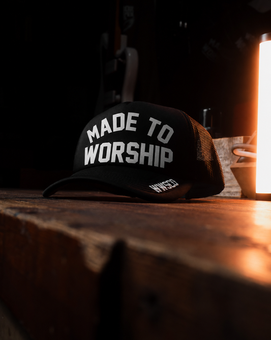 MADE TO WORSHIP FOAM TRUCKER HAT IN BLACK
