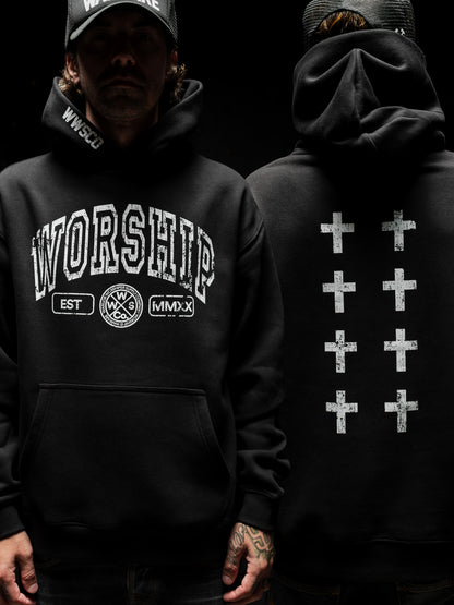 CROSSES WORSHIP DISTRESSED "PREMIUM" HOODIE IN BLACK