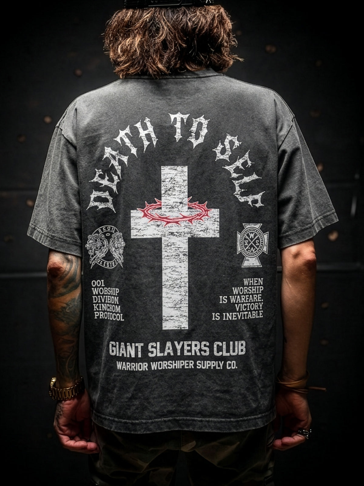 DEATH TO SELF "PREMIUM" OVERSIZED CROP TEE IN VINTAGE BLACK 7.5 oz