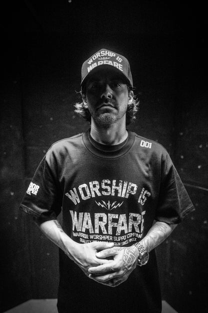 WORSHIP IS WARFARE V2 "PREMIUM" HEAVY KNIT TEE IN BLACK
