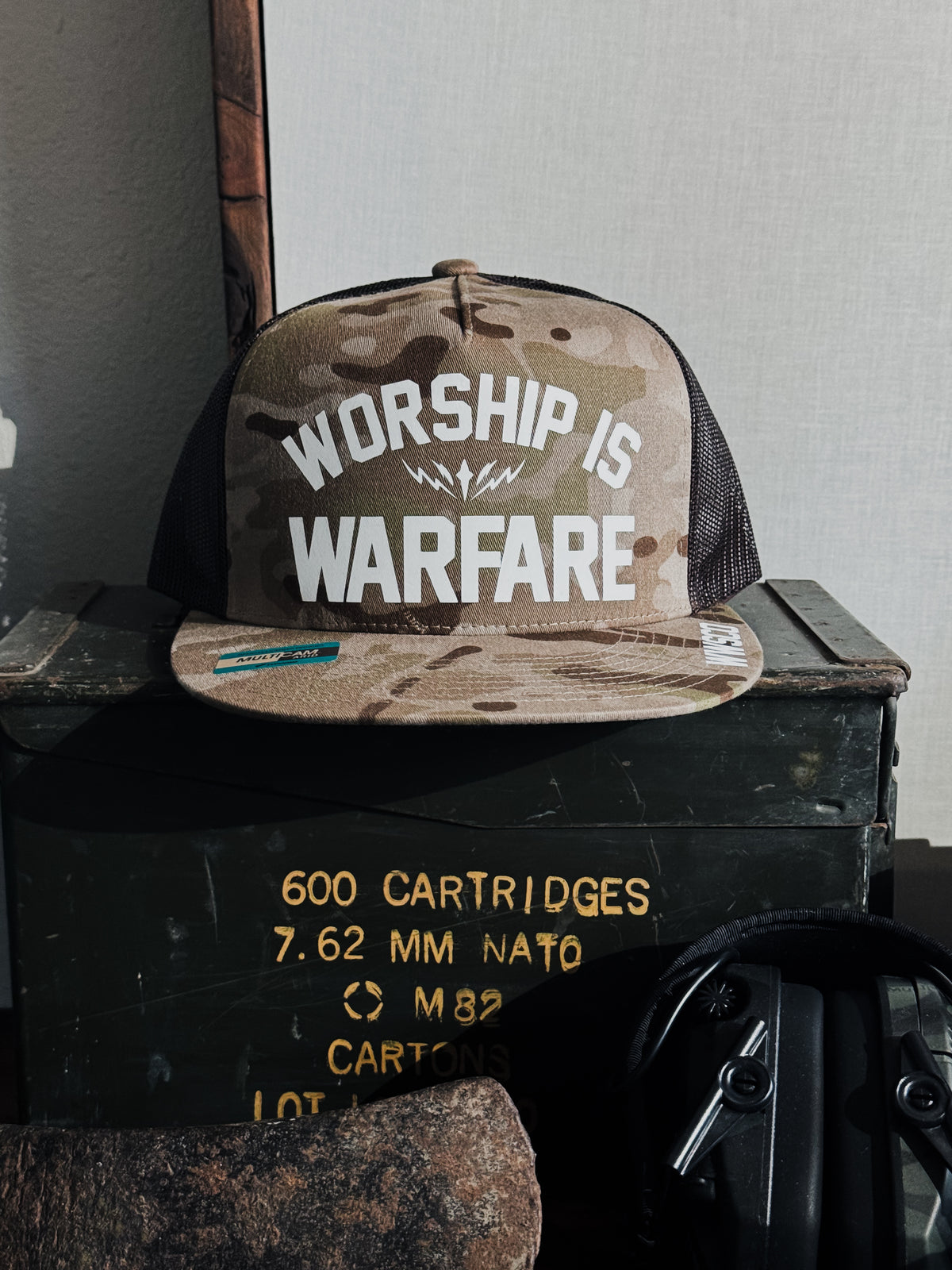 WORSHIP IS WARFARE TAN MULTICAM SNAPBACK HAT [SMALL BATCH]