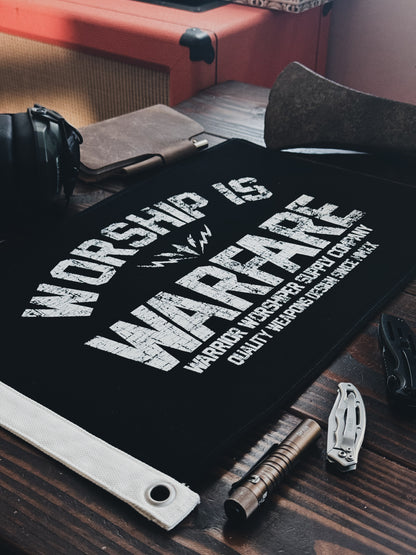 WORSHIP IS WARFARE SMALL CANVAS FLAG