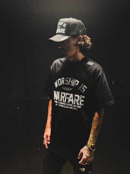 WORSHIP IS WARFARE V2 "PREMIUM" HEAVY KNIT TEE IN BLACK
