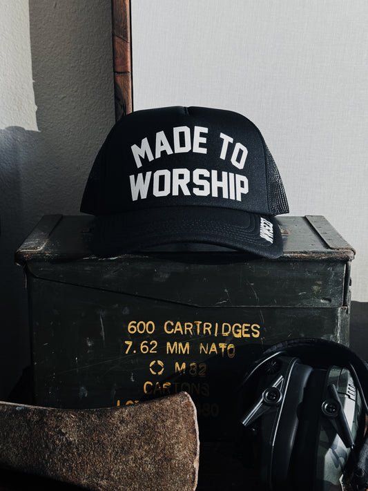 MADE TO WORSHIP FOAM TRUCKER HAT IN BLACK