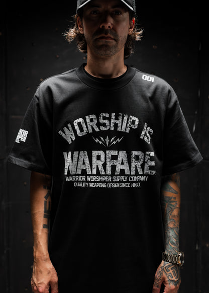 WORSHIP IS WARFARE V2 "PREMIUM" HEAVY KNIT TEE IN BLACK