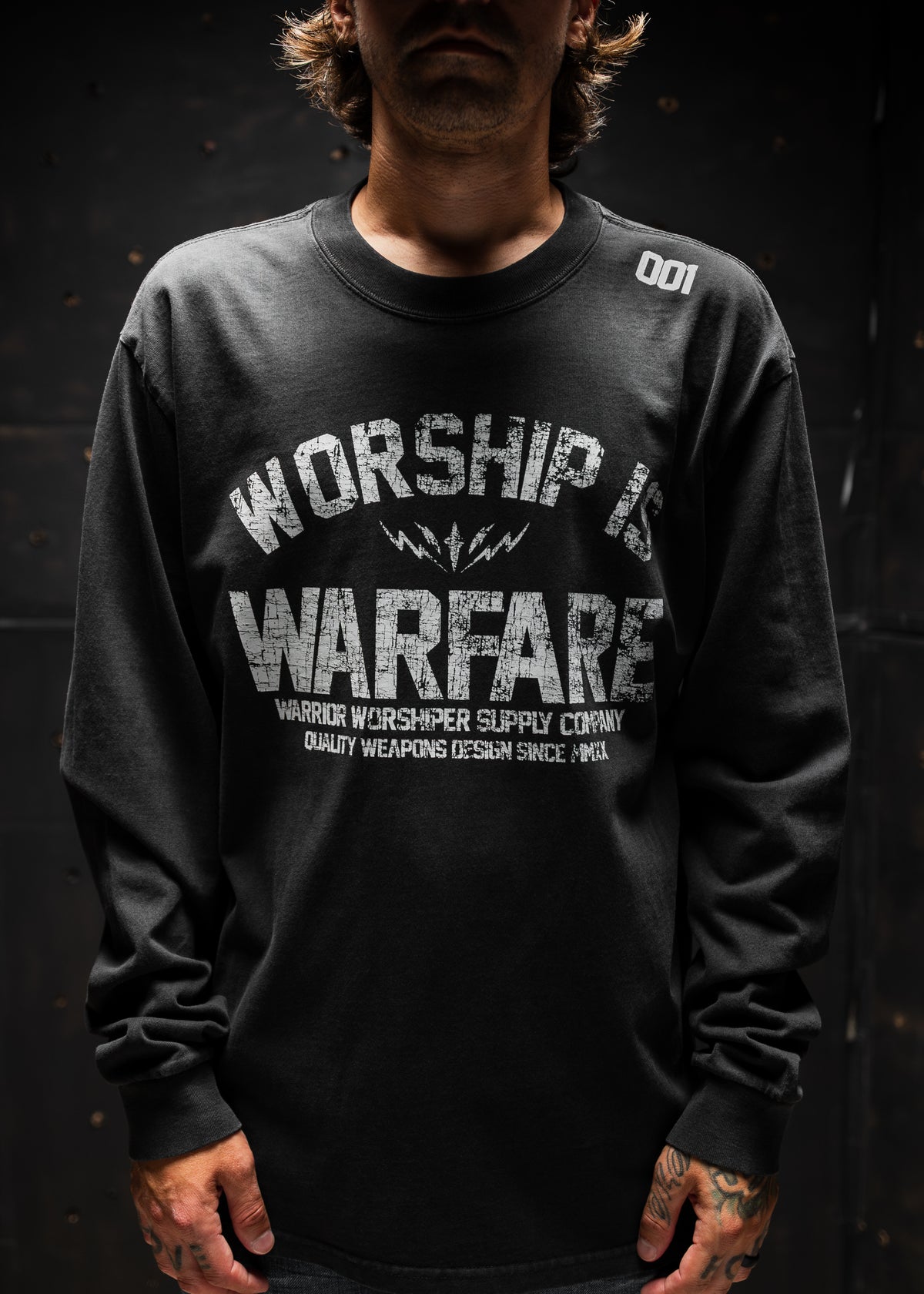 WORSHIP IS WARFARE V2 "PREMIUM" HEAVY KNIT L/S IN FADED BLACK 7.1 oz