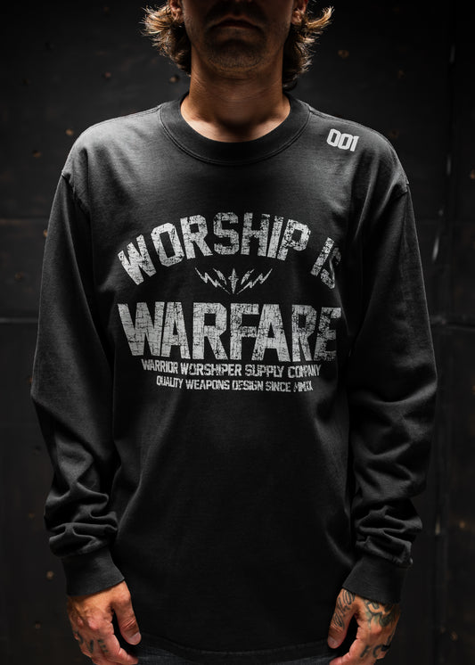 WORSHIP IS WARFARE V2 "PREMIUM" HEAVY KNIT L/S IN FADED BLACK 7.1 oz