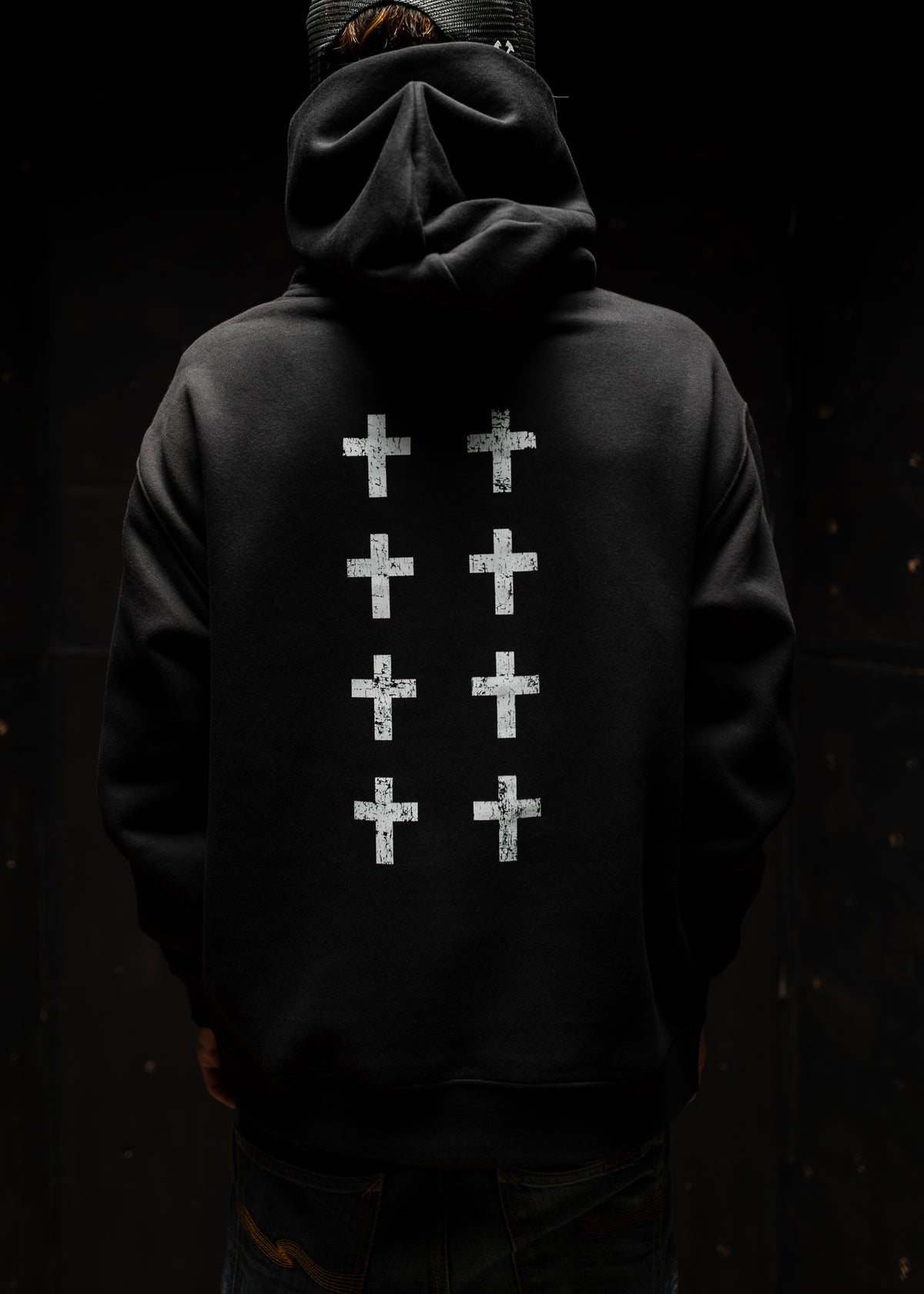 CROSSES WORSHIP DISTRESSED "PREMIUM" HOODIE IN BLACK