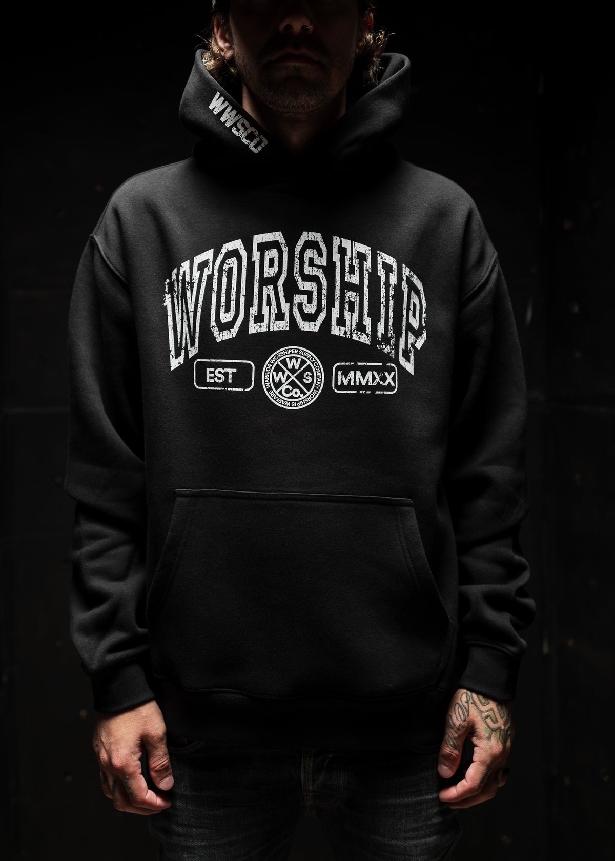 CROSSES WORSHIP DISTRESSED "PREMIUM" HOODIE IN BLACK