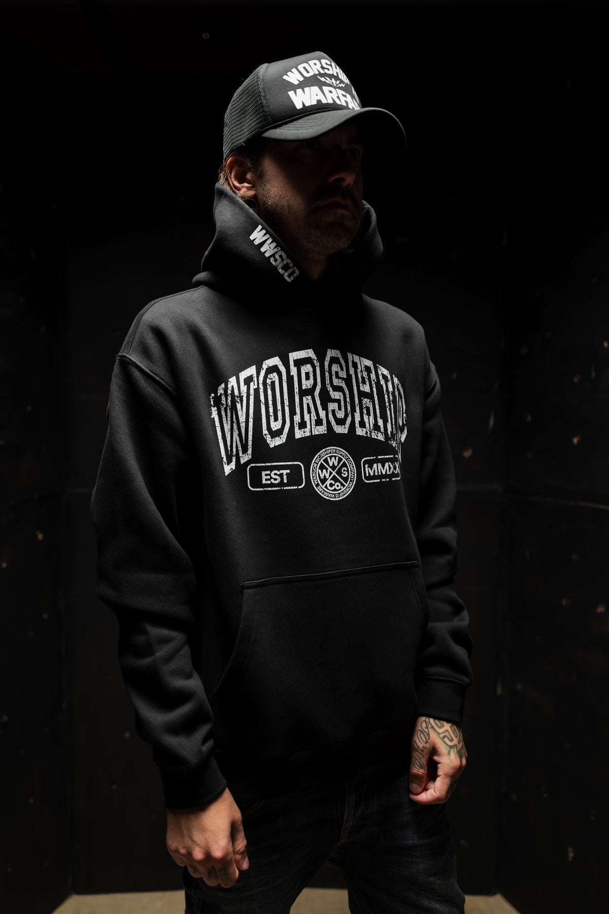 CROSSES WORSHIP DISTRESSED "PREMIUM" HOODIE IN BLACK