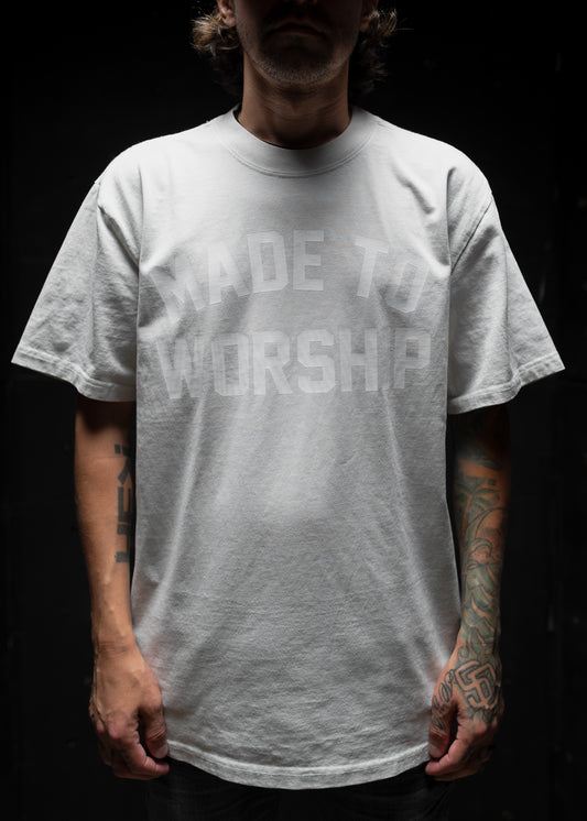 MADE TO WORSHIP "PREMIUM" HEAVY KNIT TEE IN FADED BONE 7.1 oz