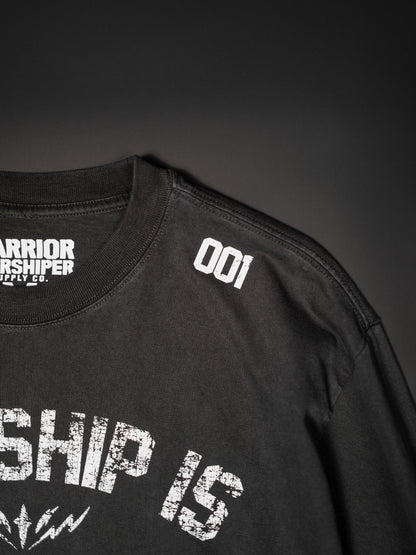 WORSHIP IS WARFARE V2 "PREMIUM" HEAVY KNIT L/S IN FADED BLACK 7.1 oz