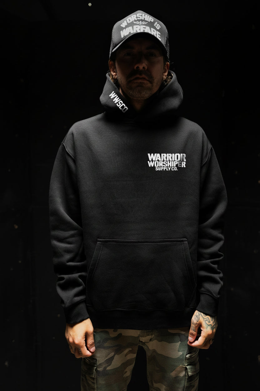 WORSHIP IS WARFARE V3 "PREMIUM" FLAGSHIP HOODIE IN BLACK