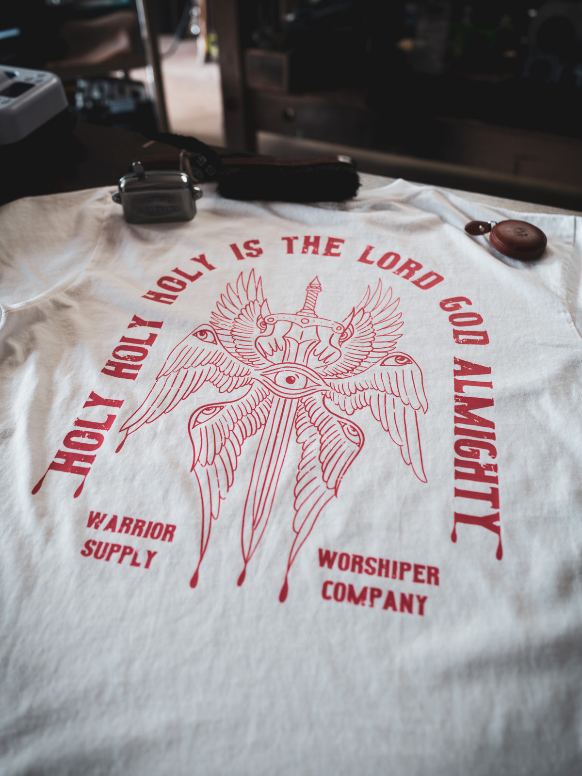 HOLY HOLY HOLY SERAPHIM OVERSIZED "PREMIUM" CROP TEE 7.5 oz IN BLANC WHITE