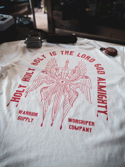 HOLY HOLY HOLY SERAPHIM OVERSIZED "PREMIUM" CROP TEE 7.5 oz IN BLANC WHITE