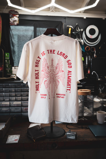 HOLY HOLY HOLY SERAPHIM OVERSIZED "PREMIUM" CROP TEE 7.5 oz IN BLANC WHITE