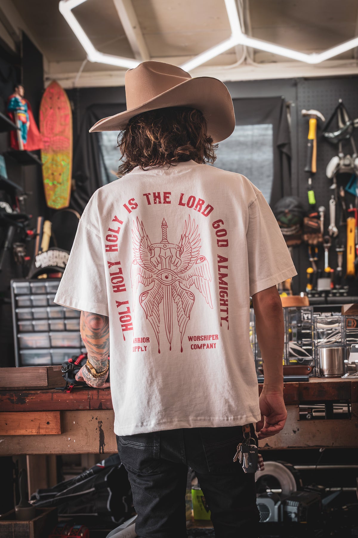 HOLY HOLY HOLY SERAPHIM OVERSIZED "PREMIUM" CROP TEE 7.5 oz IN BLANC WHITE
