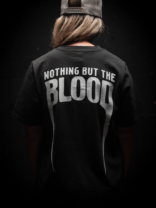 WOMEN - NOTHING BUT THE BLOOD HEAVY 7.1 oz TEE IN FADED BLACK