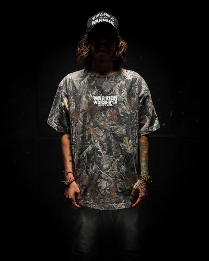 WORSHIP IS WARFARE OVERSIZED BOX TEE 7.5 oz IN REAL TREE CAMO [RESTOCKED]