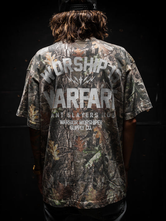 WORSHIP IS WARFARE OVERSIZED BOX TEE 7.5 oz IN REAL TREE CAMO [RESTOCKED]