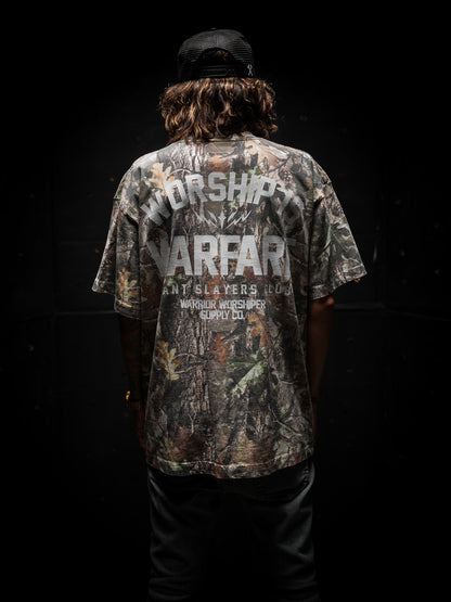 WORSHIP IS WARFARE OVERSIZED BOX TEE 7.5 oz IN REAL TREE CAMO [RESTOCKED]