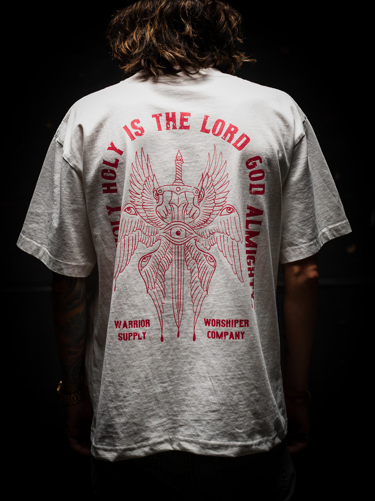 HOLY HOLY HOLY SERAPHIM OVERSIZED "PREMIUM" CROP TEE 7.5 oz IN BLANC WHITE
