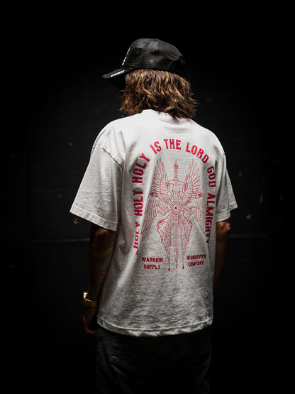 HOLY HOLY HOLY SERAPHIM OVERSIZED "PREMIUM" CROP TEE 7.5 oz IN BLANC WHITE