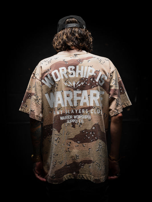 WORSHIP IS WARFARE V2 OVERSIZED TEE IN VINTAGE DESERT CAMO 7.5 oz
