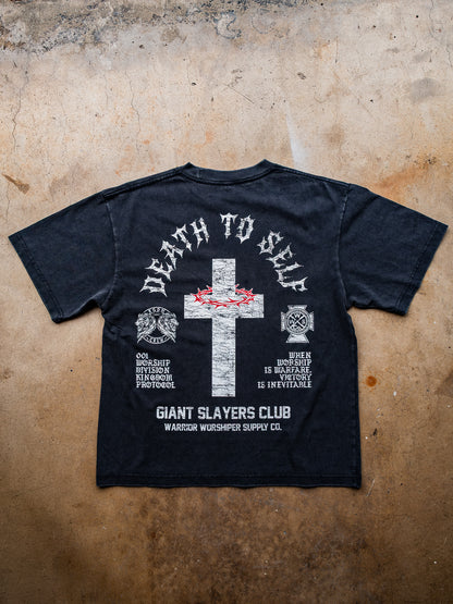 DEATH TO SELF "PREMIUM" OVERSIZED CROP TEE IN VINTAGE BLACK 7.5 oz