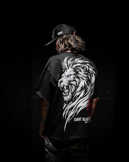 [NEW] LION CROSS  "PREMIUM" OVERSIZED "RAW EDGE" CROP HEAVY TEE IN BLACK [LIMITED]