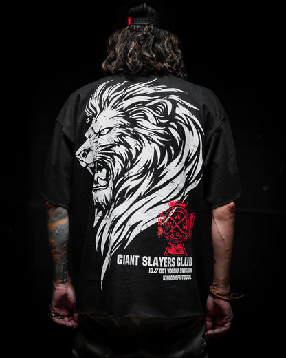 [NEW] LION CROSS  "PREMIUM" OVERSIZED "RAW EDGE" CROP HEAVY TEE IN BLACK [LIMITED]