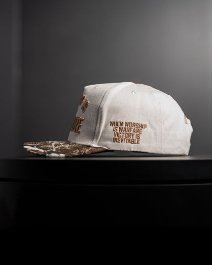 [NEW] "WORSHIP IS WARFARE" CREME/ TREE CAMO HAT (LMTD DROP 001)