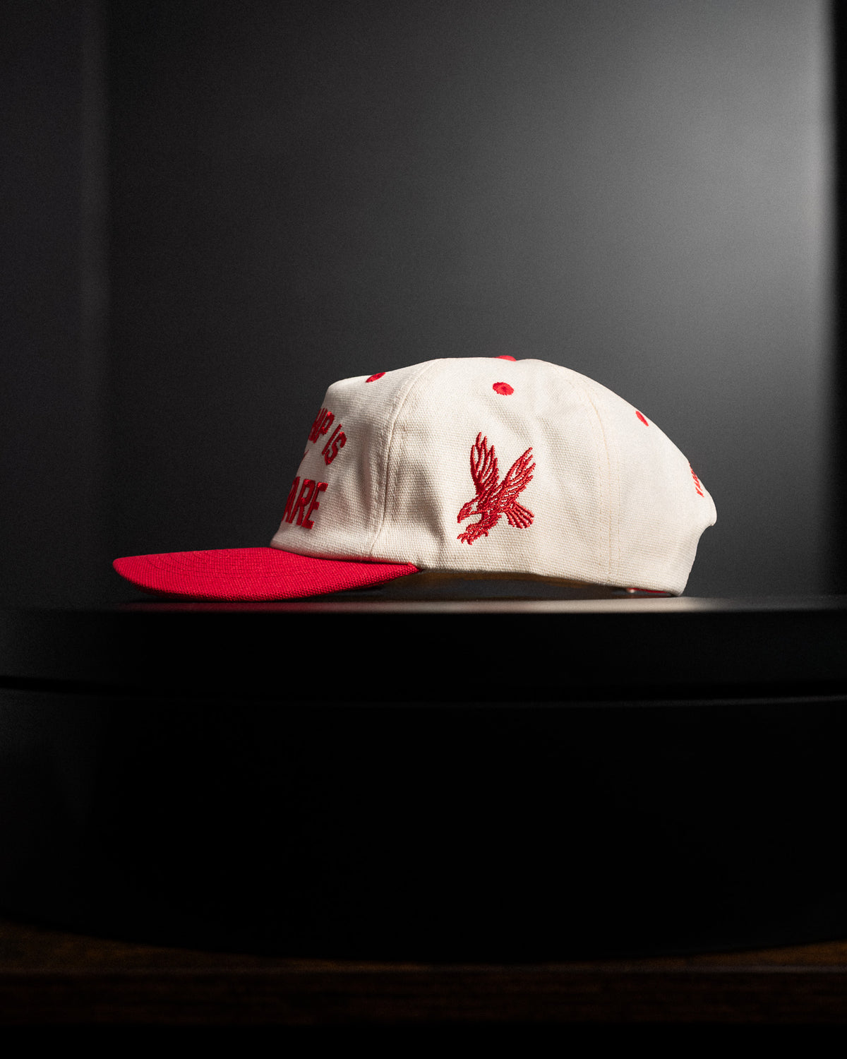 [NEW] "WORSHIP IS WARFARE" CREME/ RED UNSTRUCTURED MID CROWN HAT (LMTD DROP 001)