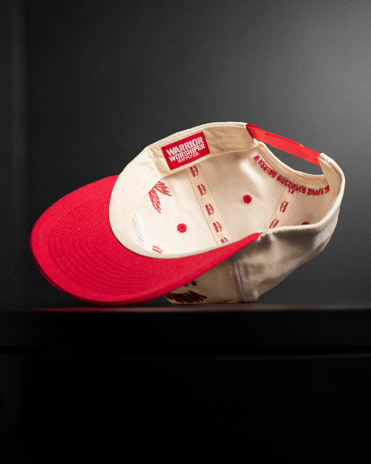 [NEW] "WORSHIP IS WARFARE" CREME/ RED UNSTRUCTURED MID CROWN HAT (LMTD DROP 001)