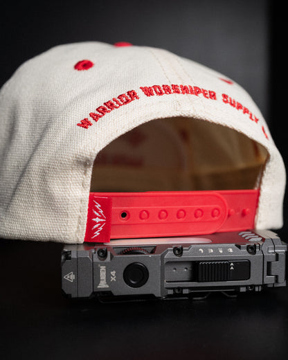 [NEW] "WORSHIP IS WARFARE" CREME/ RED UNSTRUCTURED MID CROWN HAT (LMTD DROP 001)