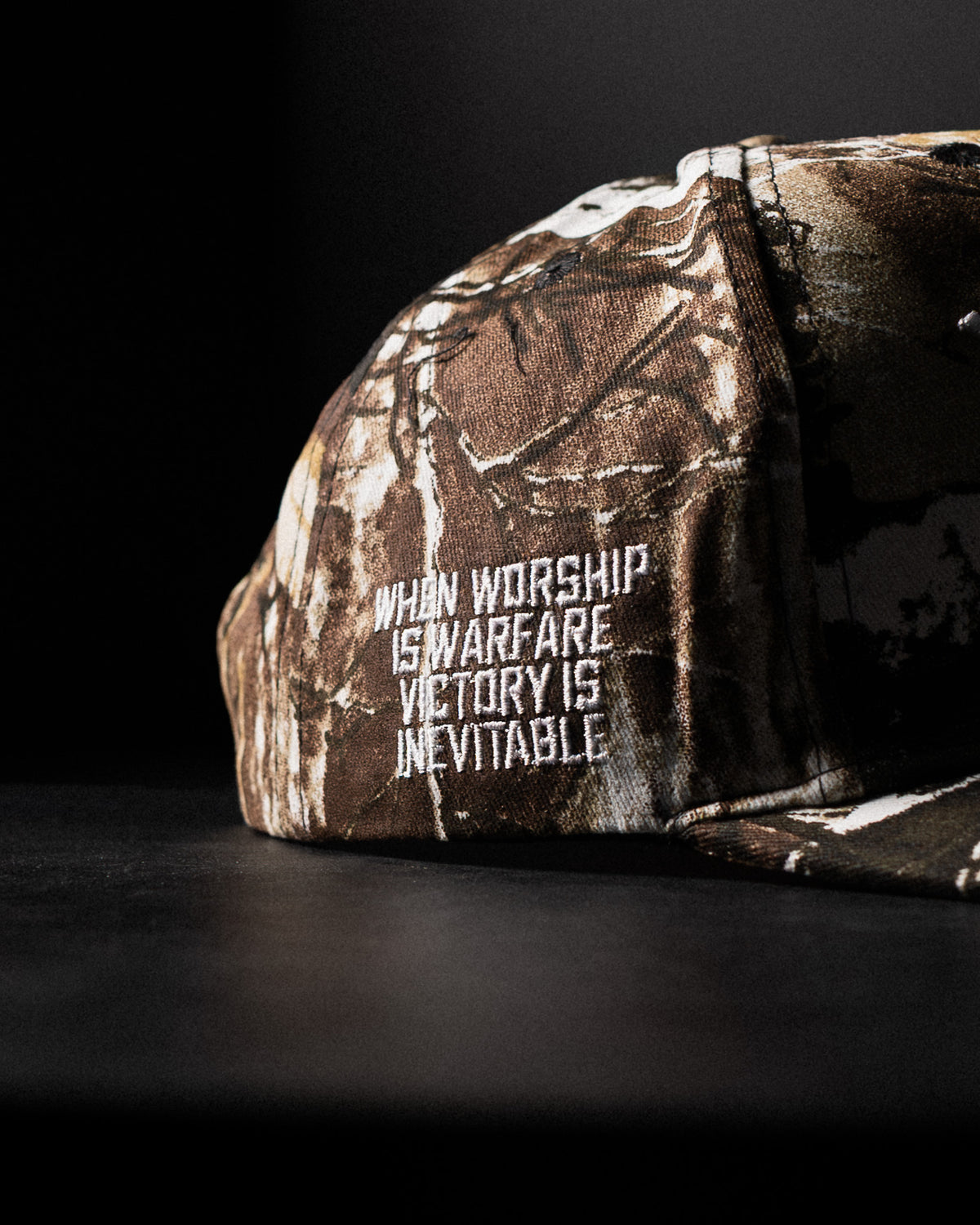 [NEW] "WORSHIP IS WARFARE" TREE CAMO HAT (LMTD DROP 001)
