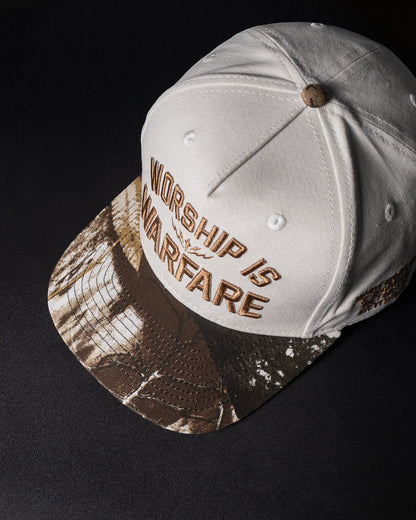 [NEW] "WORSHIP IS WARFARE" CREME/ TREE CAMO HAT (LMTD DROP 001)