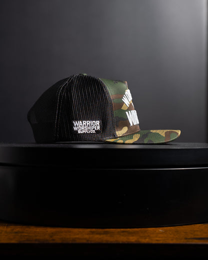 [NEW] "WORSHIP IS WARFARE" V3 WOODLAND CAMO SNAPBACK (LMTD DROP 002)