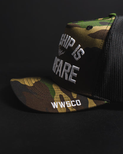 [NEW] "WORSHIP IS WARFARE" V3 WOODLAND CAMO SNAPBACK (LMTD DROP 002)