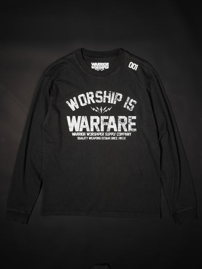 WORSHIP IS WARFARE V2 "PREMIUM" HEAVY KNIT L/S IN FADED BLACK 7.1 oz